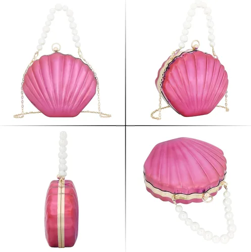 Miniatura 5 de Bolso de noche de concha de mar para mujer, bolso de hombro con correa de cadena de sirena, bolso de mano