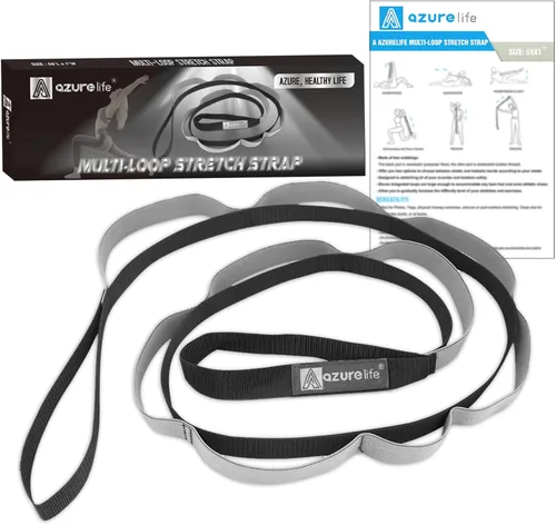 Miniatura 3 de A AZURELIFE Half-Elastic Stretch Straps with 11 Loops, Stretching Strap for Physical Therapy, Multi-Loop Yoga Strap Fitness Exercise Strap for Yoga