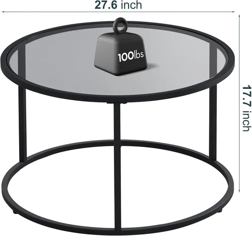 Miniatura 2 de SAYGOER Mesa de centro redonda de cristal para espacios pequeños, mesa central simple y moderna para sala de estar, oficina en casa, mesa auxiliar