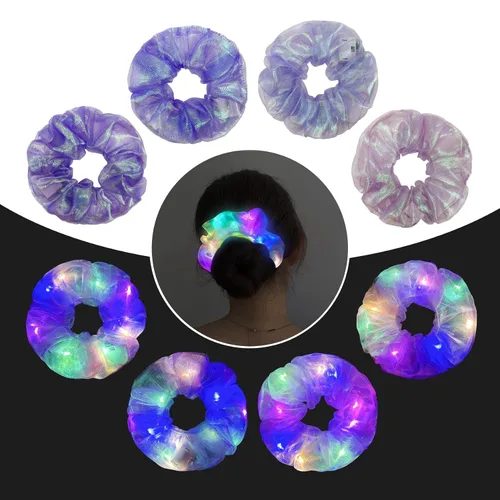 Miniatura 18 de 4 bandas elásticas para el cabello con luz LED, color verde del día de San Patricio, para mujeres y niñas, suministros de fiesta que brillan