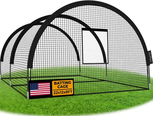 Jaula de bateo de béisbol, jaulas de bateo para patio trasero, jaula portátil desplegable para béisbol y softbol con agujero para máquina de lanzar