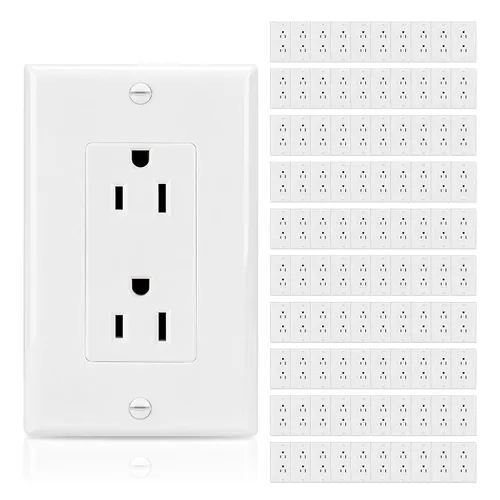Miniatura 8 de ThunderWay Toma de corriente decoradora con placa de pared, toma eléctrica no resistente a manipulaciones, 15 amperios/125 V, autoconectada