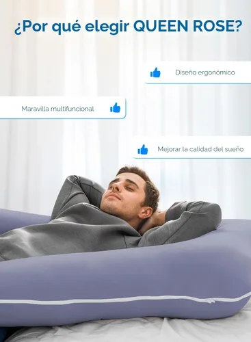 Miniatura 7 de QUEEN ROSE - Almohadas corporales refrescantes para embarazo, sedosas, en forma de U, tamaño de 55 pulgadas, para dormir, alivio del dolor de Azul
