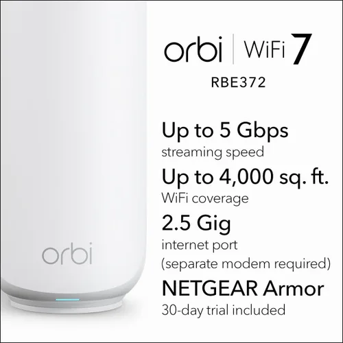 Miniatura 2 de NETGEAR Orbi Serie 370 Sistema de malla WiFi 7 de doble banda para el hogar (RBE372) - Router inalámbrico (sin módem) + 1 extensor, características