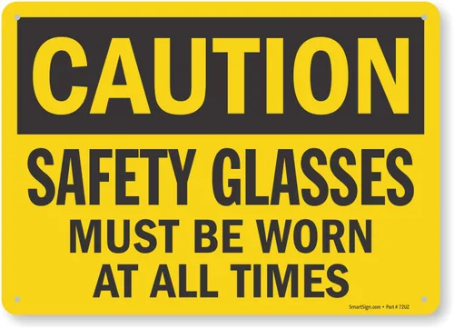 Smartsign S-1410-PL-14 "Precaución: Gafas de seguridad deben ser usadas en todo momento" Señal de seguridad de plástico OSHA, 10" x 14", negro sobre