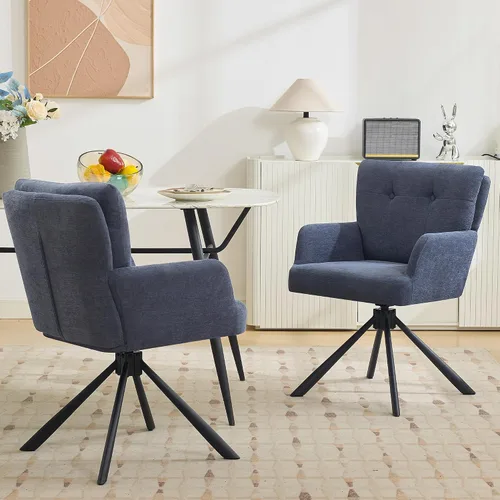 WUTUTUEE Juego de 2 sillas de comedor de tela, modernas, tapizadas, giratorias, cómodas sillas de comedor con respaldo medio, sillón de escritorio
