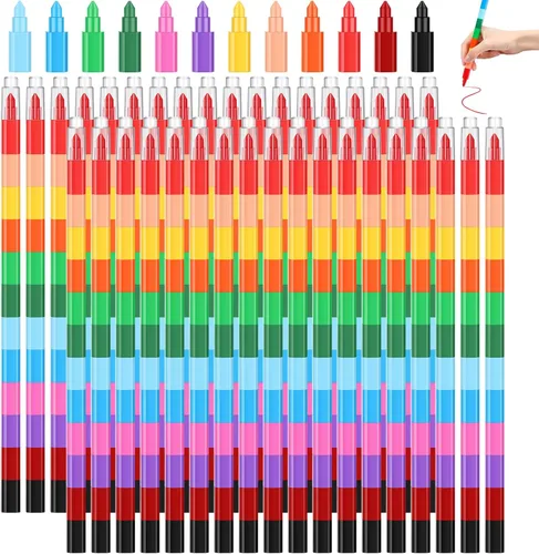 Gersoniel 36 crayones apilables apilables para construir, 12 colores, lápices apilables de colores, recuerdos de fiesta, lápiz arcoíris para