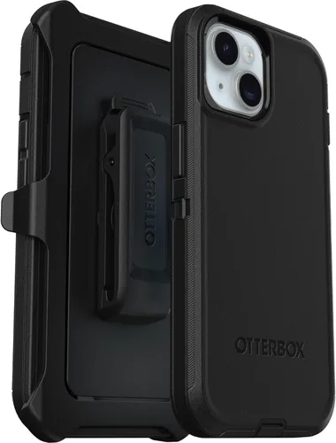 OtterBox Funda para iPhone 15, iPhone 14 y iPhone 13 Defender Series, color negro, sin pantalla, resistente y duradera, con protección de puerto,