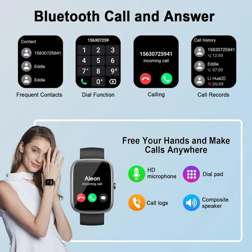 Miniatura 3 de Reloj inteligente para hombres y mujeres (respuesta/hacer llamadas), reloj inteligente con pantalla HD de 1.91 pulgadas, monitor de ritmo