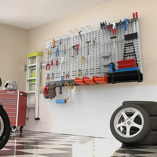 Miniatura 4 de TORACK Organizador de Pared de Tablero Perforado de 109 Piezas, 4 pies, Kit de Almacenamiento de Herramientas Utilitarias de Tablero Perforado