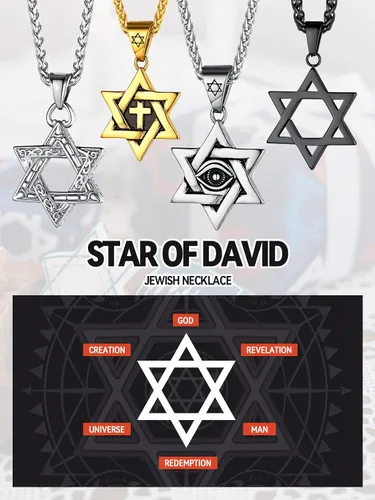 Miniatura 2 de FaithHeart David of Star Collar para hombres y mujeres, collar con colgante de estrella judía, acero inoxidable, amuleto hebreo, caja de regalo