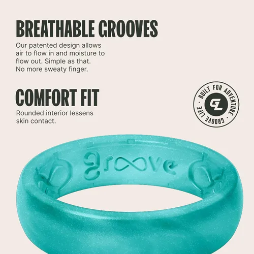 Miniatura 3 de Groove Life Anillo de boda de goma transpirable para mujer, diseño único, anillo de ajuste cómodo