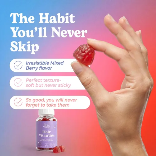 Miniatura 4 de Hunny Bunny Gomitas de vitaminas para el cabello, la piel y las uñas, para mujeres y hombres, biotina con ácido fólico, B12, colágeno, zinc, sin
