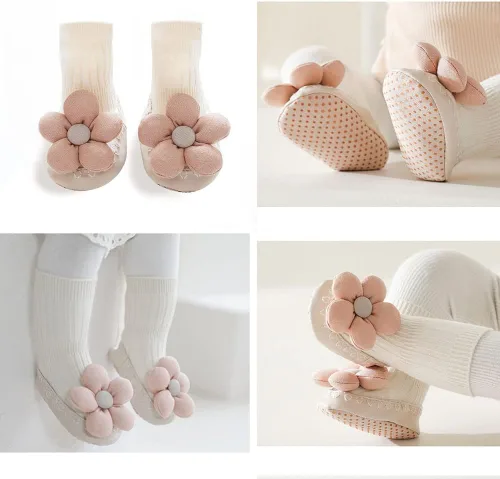 Miniatura 5 de SUITBOY Baby Girl Socks Look Like Shoe Toddler Ant-slip Socks with Grips Baby Long Socks with Cute Bows Floor Shoes Socks