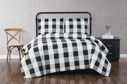 Miniatura 7 de TRULY SOFT Everyday Buffalo - Juego de edredón de 2 piezas de poliéster negro a cuadros, tamaño individual XL, para hombres y mujeres, certificado