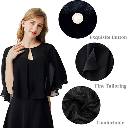 Miniatura 5 de Ciormis Chiffon Capelets Cape Soft Shrug Shawl Wrap for Women Wedding Evening Dress Cover Up
