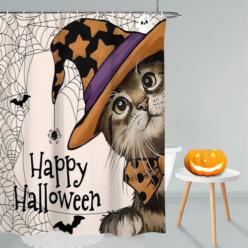 Miniatura 9 de Cortina de ducha de fantasma, tela impermeable con ganchos, 72 x 72 pulgadas, perfecta para decoración de baño de Halloween Cortina de ducha