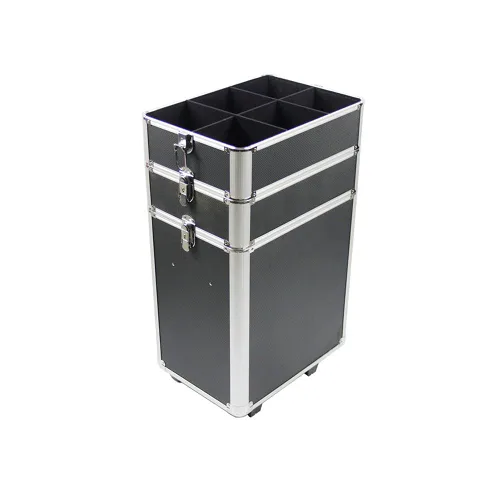 Miniatura 5 de Estuche de maquillaje profesional 4 en 1 con asa de elevación, estuche de aluminio para cosméticos, estuche de maquillaje rodante, carrito