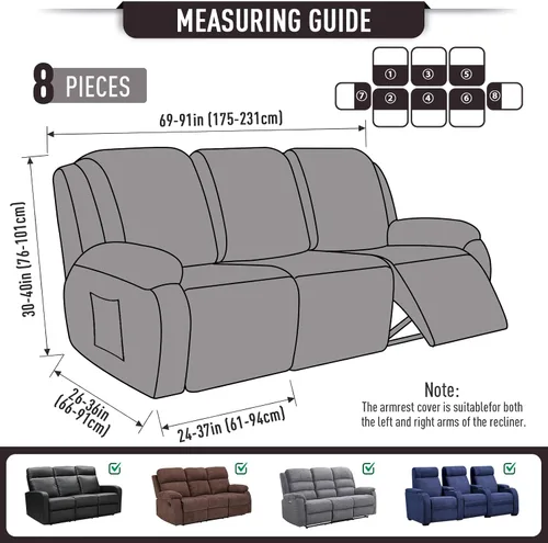 Miniatura 5 de TAOCOCO Fundas de sofá reclinable para 3 asientos, 8 piezas, fundas elásticas para sofá grande de 3 asientos, fundas reclinables, protector