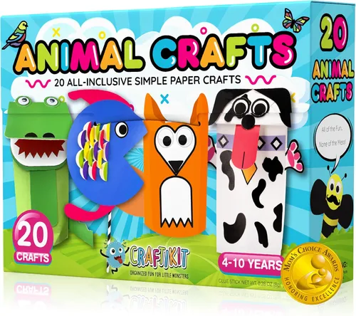 Craftikit® - Kit galardonado de 20 manualidades de animales para niños de 3 a 10 años, kits de manualidades con todo incluido, divertida caja de