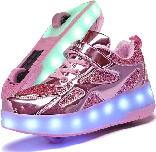 Zapatos para niños con ruedas - 4 en 1 Zapatos con ruedas iluminados con luces LED recargables por USB para regalos de Navidad y escuela