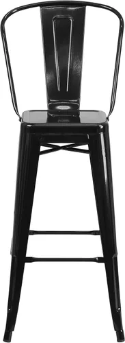 Miniatura 6 de Merrick Lane Taburete de altura de barra serie Dothan - Acabado negro - Marco de metal con soporte cruzado - Práctico respaldo extraíble
