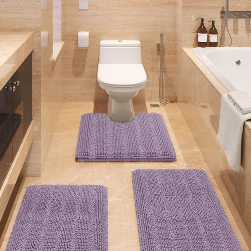 Miniatura 85 de ACCUMTEK - Juego de alfombras de baño a rayas beige de 3 piezas, ultrasuaves, antideslizantes de chenilla, alfombras de baño mullidas y absorbentes