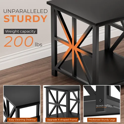 Miniatura 4 de GreenForest - Mesa de noche con estante de almacenamiento de 2 niveles, mesa auxiliar grande de 61 cm para sala de estar, mesita moderna para Negro