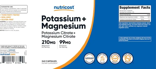 Miniatura 6 de Nutricost Potasio (99 mg) Citratos de magnesio (210 mg), 240 cápsulas, sin OMG, sin gluten