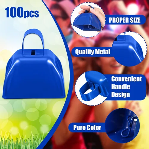 Miniatura 2 de Boao 100 cencerros de metal con asa para eventos deportivos, campanas ruidosas de vacas pequeñas, campanas de llamada para bodas, juegos de fútbol