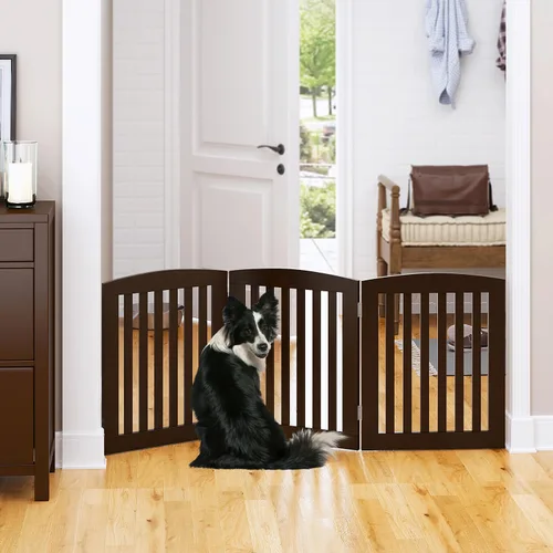Miniatura 4 de PAWLAND Puerta Plegable Independiente de Madera para Mascotas para Perros, 24 Pulgadas 3 Paneles Valla de Paso, Puerta para Perros para la Casa