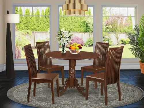Miniatura 2 de East West Furniture DLIP3-BMK-W Juego de mesa y sillas de cocina de 3 piezas contiene una mesa de comedor redonda con gotas y 2 sillas de comedor
