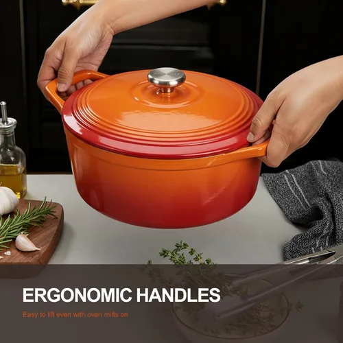 Miniatura 3 de Overmont - Horno holandés de hierro fundido esmaltado, de 5.5 QT, con tapa, libro de cocina (idioma español no garantizado) y agarraderas de Calabaza