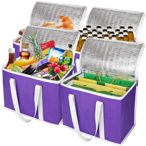 Miniatura 13 de Bolsa térmica, suave y aislada, bolsa de alimentos plegable para entrega de alimentos, portátil, color negro, paquete de 4, tamaño L