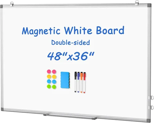 Miniatura 8 de Pizarra blanca de doble cara, borrado en seco de 20 x 30 pulgadas para pared con marco de aluminio plateado, pizarra blanca magnética para oficina