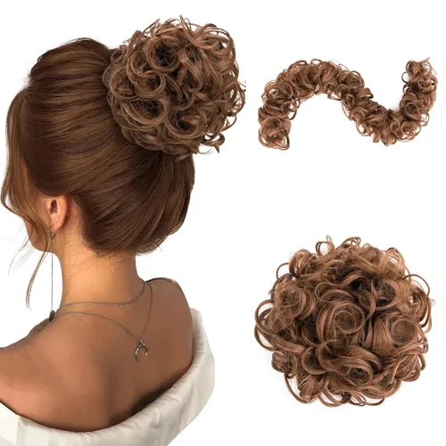 Miniatura 15 de Benehair Moño desordenado con peines con clip en moño de Juva, moño de Juva, esponjoso, ondulado, fácil de estirar, moño grande, cola de caballo