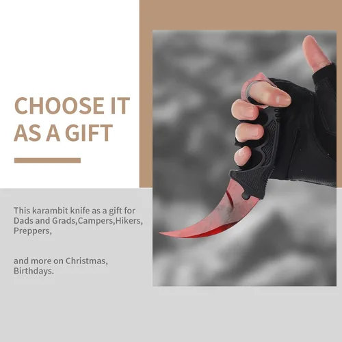 Miniatura 5 de Karambit - Cuchillo táctico de hoja fija, 2 piezas de acero inoxidable para exteriores, cuchillo de caza con funda y cable, adecuado para Dorado
