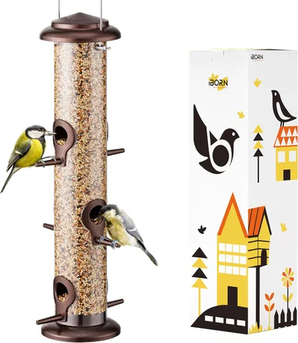 Miniatura 13 de iBorn Comedero de metal para pájaros de cobre cepillado, comedero para pájaros silvestres para colgar al aire libre, acabado de cobre cepillado