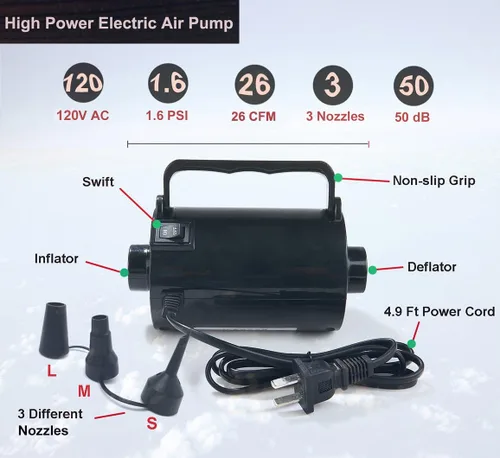 Miniatura 2 de Bomba de aire eléctrica para juguetes inflables de piscina - Inflador desinflador de colchón de aire de llenado rápido de alta potencia