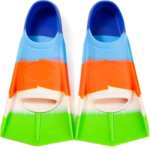 Miniatura 17 de Aletas de Natación para Niños, Aletas Cortas Cómodas para Natación de Vueltas y Entrenamiento para Niños, Niñas, Niños, Principiantes Azul y lima