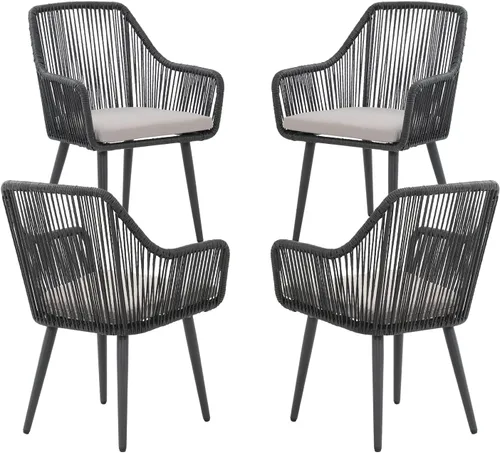 Miniatura 14 de JOIVI Juego de 2 sillas de comedor para patio, sillas de ratán al aire libre con reposabrazos y cojines para césped exterior, jardín, patio