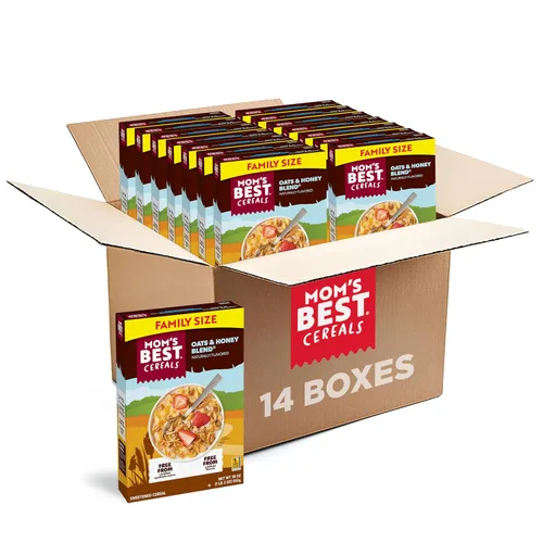 Miniatura 13 de Mom's Best Honey Nut Toasty O's Cereal, proyecto verificado sin OMG, fabricado con grano entero, sin jarabe de maíz de alta fructosa, Kosher, caja