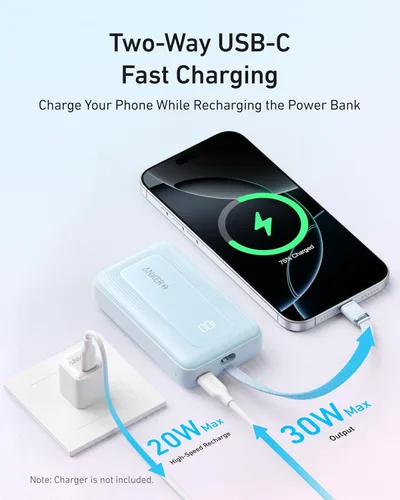 Miniatura 5 de Anker Cargador portátil, banco de energía de 10,000 mAh 30 W, paquete de batería de carga rápida USB-C de entrada y salida, cargador de batería Azul