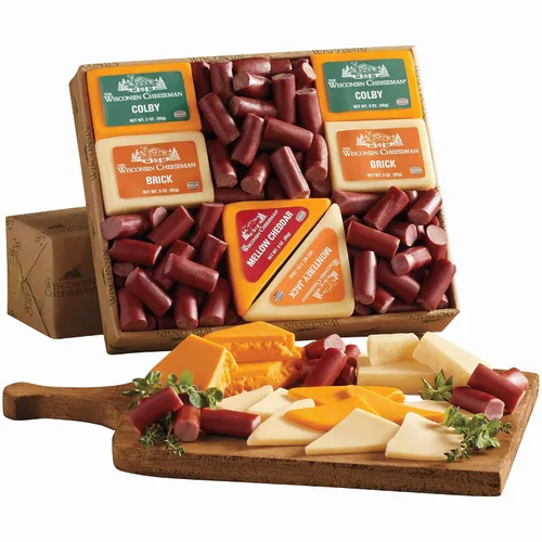 The Wisconsin Cheeseman Cesta de Regalo The Big Nibbler con Carnes de Salchicha de Verano y Quesos – Aperitivo Festivo Sabroso o Regalo de