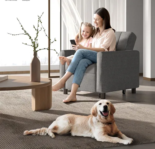 Miniatura 2 de Aiho Silla Cama Convertible, Sofá Cama 3 en 1 con Diseño Ajustable, Almohada y Bolsillo - Cama Extraíble para Apartamento, Gris Claro