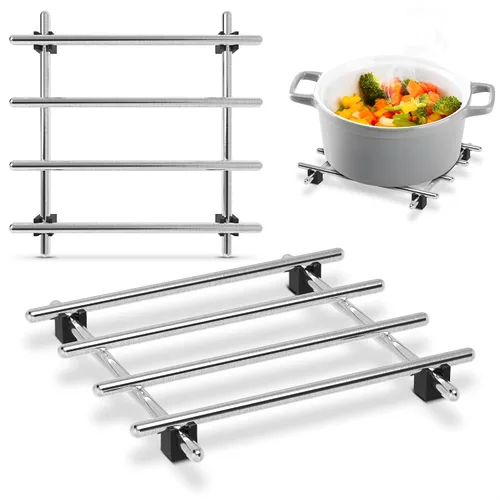 Juego de 2 salvamanteles de metal para platos calientes, juego de salvamanteles de acero inoxidable, 7 x 7 pulgadas, resistente al calor y al óxido,