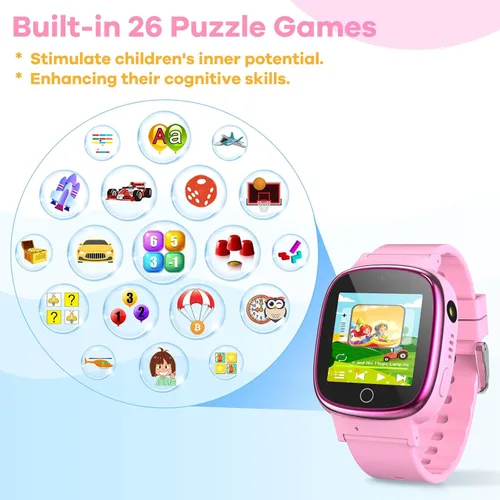 Miniatura 5 de DERUI Reloj inteligente para niños con 26 videojuegos, cámara selfie, reproductor de video, podómetro, cronómetro, reloj despertador, linterna