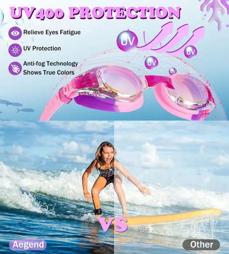 Miniatura 8 de Aegend - Paquete de 2 gafas para niños, gafas de natación para niños de 4 a 16 años, niños y niñas jóvenes, gafas de piscina antivaho, impermeables