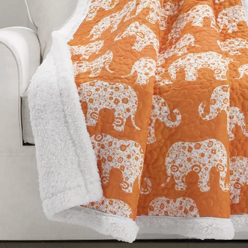 Miniatura 2 de Lush Decor Elephant Parade - Manta de sherpa de 50 pulgadas de ancho x 60 pulgadas de largo, color naranja, manta de elefante para niños, mantas