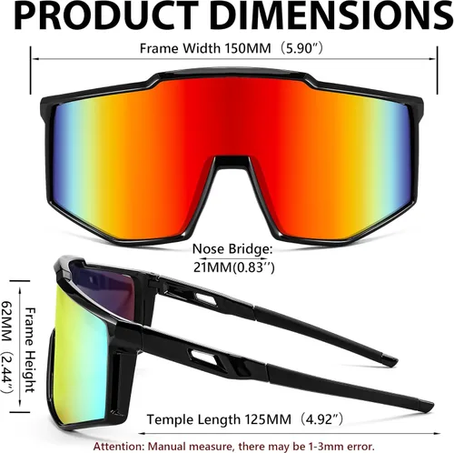 Miniatura 6 de FEISEDY Gafas de sol deportivas para jóvenes, adolescentes y adultos, gafas de sol para ciclismo, béisbol y tenis, gafas de sol para hombres y rojo